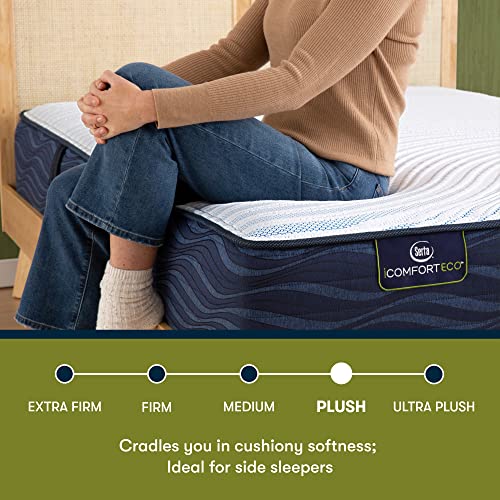 Serta - iComfortECO S20GL Plush 13.25" Queen Hybrid Smooth Top Mattress, Cooling, Pressure Relief, Utilizing Recycled and Plant-based Material, 100 Night Trial, CertiPUR-US Certified