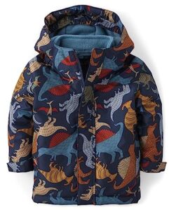 the children's place baby boys' and toddler heavy 3 in 1 winter jacket, wind water-resistant shell, fleece inner, dino, 12-18 months
