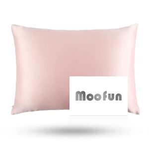 moofun silk pillowcase- standard size 20 * 26 inches, 22 momme 100% 6a high-grade pure mulberry silk reducing wrinkles smooth hair skin anti-bedhead anti-aging breathable machine washable-pink