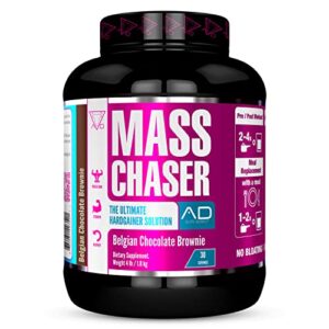 project ad mass chaser, mass gainer protein, whey protein and mct oil, 500 calories per serving (30 servings, belgian chocolate)