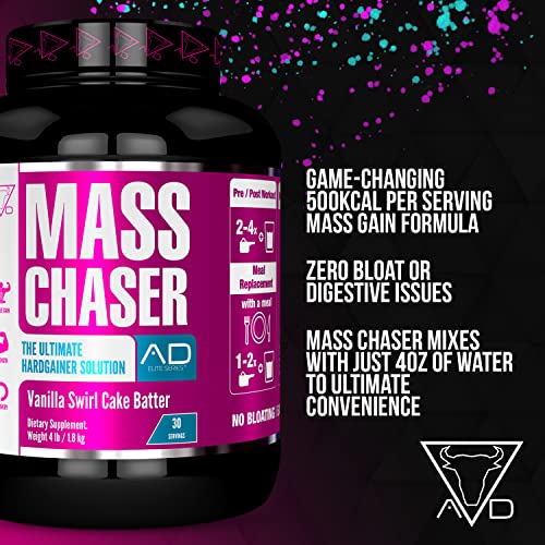 Project AD Mass Chaser, Mass Gainer Protein, Whey Protein and MCT Oil, 500 Calories Per Serving (30 Servings, Belgian Chocolate)