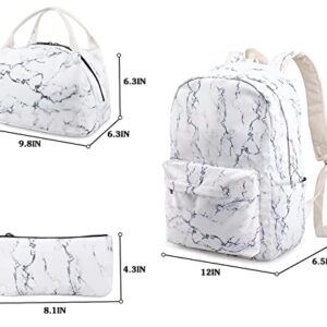 LIMHOO School Bags for Teen Girls, Teenagers School Backpack, Bookbag with Lunch Box Pencil Case (Marble)