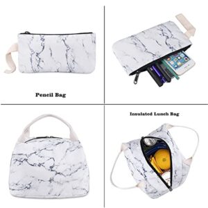 LIMHOO School Bags for Teen Girls, Teenagers School Backpack, Bookbag with Lunch Box Pencil Case (Marble)