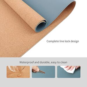 RENMTURE Dual-Sided Desk Pad, Natural Cork & PU Leather Large Mouse mats for Office and Home Work, Desk Protector Non-Slip, Waterproof, Easy Clean (Blue Gray, 36"x17")