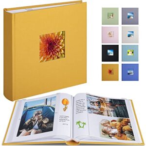 1dot2 photo album with writing space 50 pages 4x6 photos hold 200 or 5x7 picture hold 100, linen cover acid free pages picture photo book with memo for family anniversary wedding baby (indian yellow)