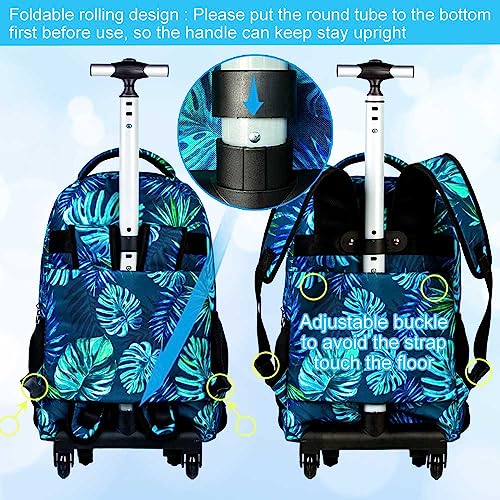 FTJCF 3pcs Rolling Backpack for Men, 21 Inche Adult Bag with Roller Wheels, Wheeled Bookbag Set for Boys - Green