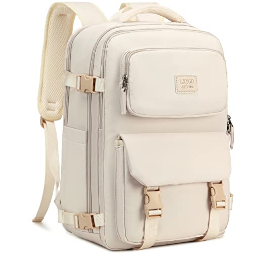 Travel Laptop Backpack, Business Work Backpacks Large College Bookbag for Women Men Water Resistant Daypack Airline Approved Gym Bag Fits 17 Inch Notebook & Laptops - Beige