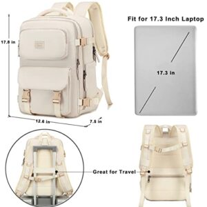 Travel Laptop Backpack, Business Work Backpacks Large College Bookbag for Women Men Water Resistant Daypack Airline Approved Gym Bag Fits 17 Inch Notebook & Laptops - Beige