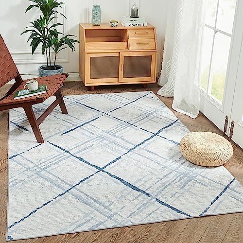 jinchan Area Rug 5x7 Modern Washable Rug Abstract Rug Geometric Grid Non Slip Accent Rug Thin Rug Outdoor Floor Cover Blue Lines Contemporary Soft Rug Carpet Kitchen Living Room Bedroom Dining Room