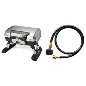 cuisinart cgg-180ts petit gourmet portable tabletop gas grill, stainless steel & qg-012b lp adapter hose, 4 feet, black