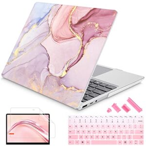 mektron designed 15" microsoft surface laptop 3/4/5 case 2019/2021/2022 models:1872/1873/1953/1979 laptop cover,plastic hard shell with screen protector + keyboard cover + dust plugs,pink marble