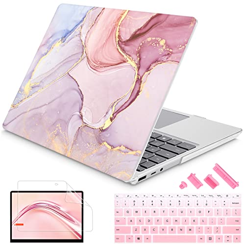 Mektron Designed 15" Microsoft Surface Laptop 3/4/5 Case 2019/2021/2022 Models:1872/1873/1953/1979 Laptop Cover,Plastic Hard Shell with Screen Protector + Keyboard Cover + Dust Plugs,Pink Marble