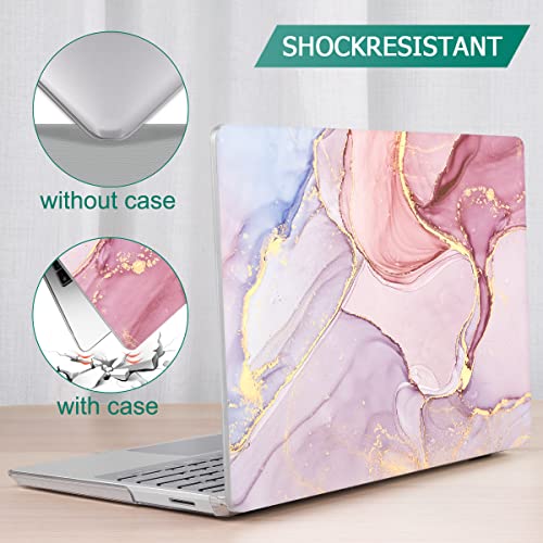 Mektron Designed 15" Microsoft Surface Laptop 3/4/5 Case 2019/2021/2022 Models:1872/1873/1953/1979 Laptop Cover,Plastic Hard Shell with Screen Protector + Keyboard Cover + Dust Plugs,Pink Marble