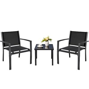 devoko 3 pieces patio furniture set outdoor textilene bistro set modern porch furniture patio chairs set of 2 with coffee table for lawn backyard