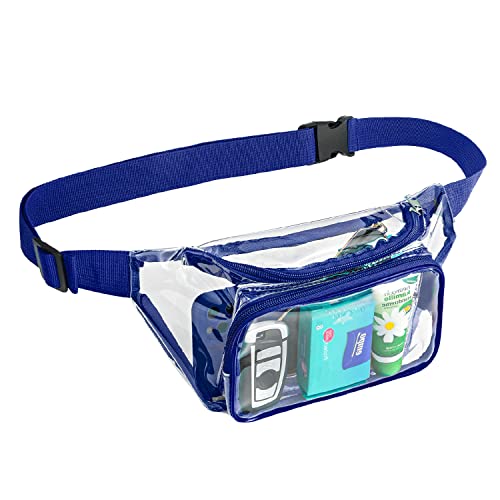 WJCD Clear Fanny Pack Stadium Approved Waterproof Cute Waist Bag Clear Purse Transparent Adjustable Belt Bag for Women Men, Beach, Movement,Concerts Bag (Blue)