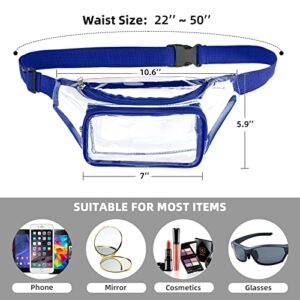 WJCD Clear Fanny Pack Stadium Approved Waterproof Cute Waist Bag Clear Purse Transparent Adjustable Belt Bag for Women Men, Beach, Movement,Concerts Bag (Blue)