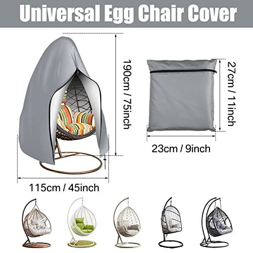 Neween Patio Egg Chair Covers Durable Large Wicker Egg Swing Chair Covers, 75"x45" Windproof Sun Protection Outdoor Chair Cover with Storage Bag, Zipper, and Drawstring for Garden, Backyard, Gray