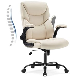 jhk ergonomic adjustable computer desk white office chair, cream