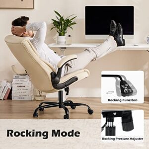 JHK Ergonomic Adjustable Computer Desk White Office Chair, Cream