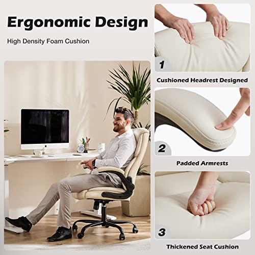 JHK Ergonomic Adjustable Computer Desk White Office Chair, Cream