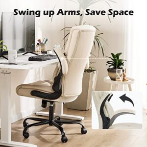 JHK Ergonomic Adjustable Computer Desk White Office Chair, Cream