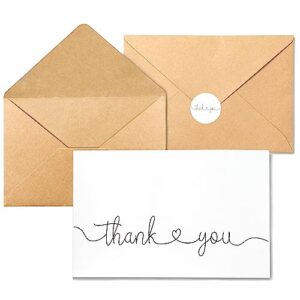 spebe thank you cards with kraft envelopes and stickers, bulk pack of 20, elegant 4x6-inch design modern & minimalist , large thank you notes for wedding,bridal shower, business, baby shower, small business,funeral, graduation