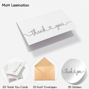 SPEBE Thank You Cards with Kraft Envelopes and Stickers, Bulk Pack of 20, Elegant 4x6-inch Design Modern & Minimalist , Large Thank You Notes for Wedding,Bridal Shower, Business, Baby Shower, Small Business,Funeral, Graduation