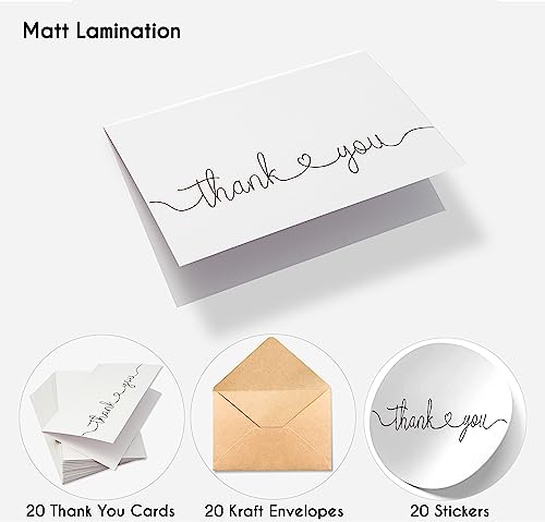 SPEBE Thank You Cards with Kraft Envelopes and Stickers, Bulk Pack of 20, Elegant 4x6-inch Design Modern & Minimalist , Large Thank You Notes for Wedding,Bridal Shower, Business, Baby Shower, Small Business,Funeral, Graduation