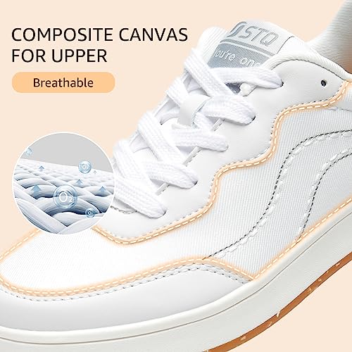 STQ White Sneakers for Women Comfortable Walking Sneakers Lightweight Tennis Shoes Breathable Canvas Sneakers White Size 6