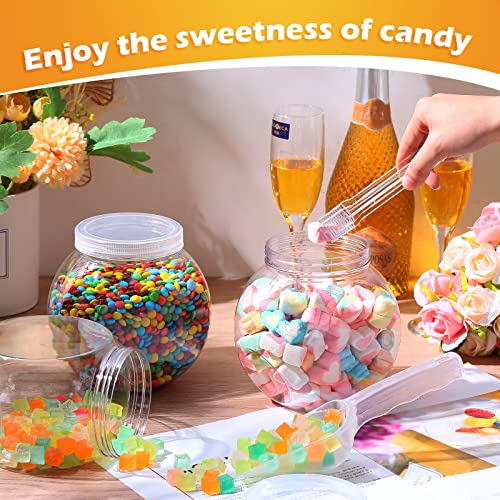 6 Pcs 51 oz Plastic Candy Jars for Candy Buffet Candy Bar Containers for Party with 6 Candy Scoops and 6 Plastic Tongs Clear Cookie Jars with Lids for Table Buffet Bar Sugar Party Display Office Desk