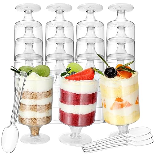 HawHawToys 60 Pack 3 Oz Mini Dessert Cups Disposable Appetizer Cup Goblet,Pedestal Clear Plastic Wine Glasses Parfait Appetizer Cups Serving Bowls for Tasting Party, Wedding, Birthday