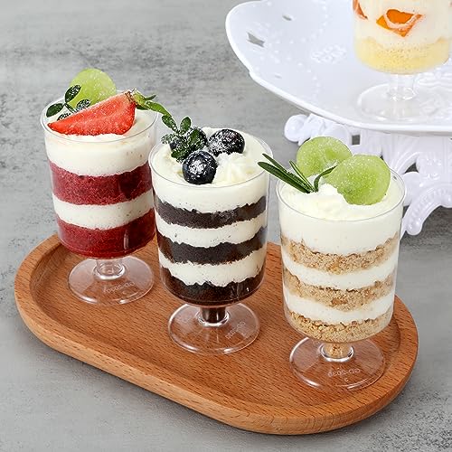 HawHawToys 60 Pack 3 Oz Mini Dessert Cups Disposable Appetizer Cup Goblet,Pedestal Clear Plastic Wine Glasses Parfait Appetizer Cups Serving Bowls for Tasting Party, Wedding, Birthday