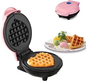 mini maker waffle maker 5“ non-stick waffler iron stuffler stuffed wafflera adjustable browning control, heart, pink