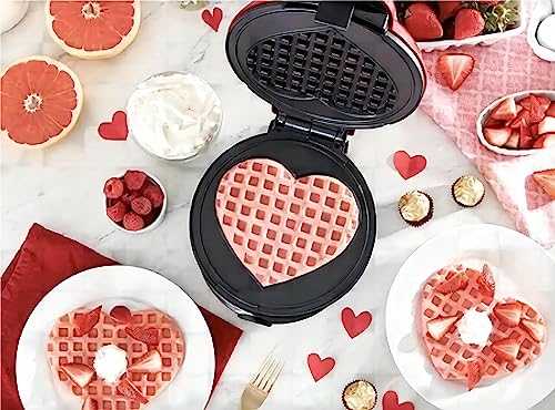 Mini Maker Waffle Maker 5“ Non-Stick Waffler Iron Stuffler Stuffed Wafflera Adjustable Browning Control, Heart, Pink