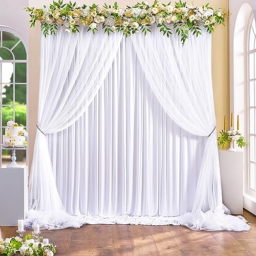 Wrinkle Free White Tulle Backdrop Curtains for Wedding Fabric Party Decorations Backdrops Curtain Sheer Photo Back Drop Drapes Cloth for Baby Shower Birthday Photography Reception 5ftx10ft, 4 Panels