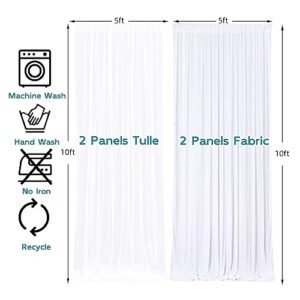 Wrinkle Free White Tulle Backdrop Curtains for Wedding Fabric Party Decorations Backdrops Curtain Sheer Photo Back Drop Drapes Cloth for Baby Shower Birthday Photography Reception 5ftx10ft, 4 Panels
