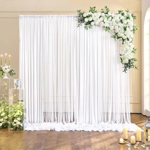 Wrinkle Free White Tulle Backdrop Curtains for Wedding Fabric Party Decorations Backdrops Curtain Sheer Photo Back Drop Drapes Cloth for Baby Shower Birthday Photography Reception 5ftx10ft, 4 Panels