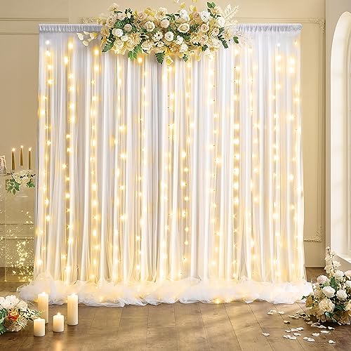 Wrinkle Free White Tulle Backdrop Curtains for Wedding Fabric Party Decorations Backdrops Curtain Sheer Photo Back Drop Drapes Cloth for Baby Shower Birthday Photography Reception 5ftx10ft, 4 Panels