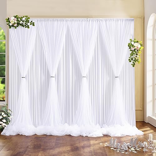 Wrinkle Free White Tulle Backdrop Curtains for Wedding Fabric Party Decorations Backdrops Curtain Sheer Photo Back Drop Drapes Cloth for Baby Shower Birthday Photography Reception 5ftx10ft, 4 Panels