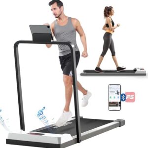 Under Desk Treadmill 2 in 1 Walking Pad Desk Treadmill, Powerful Quiet Walking Jogging, Bluetooth Audio Treadmill with LED Display, Running Treadmill Work with Remote Control & App, Installation-Free