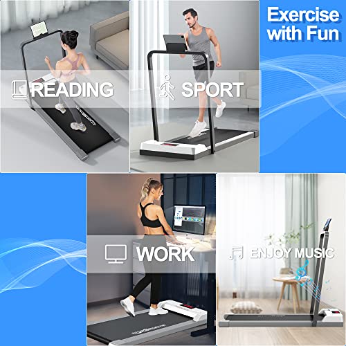 Under Desk Treadmill 2 in 1 Walking Pad Desk Treadmill, Powerful Quiet Walking Jogging, Bluetooth Audio Treadmill with LED Display, Running Treadmill Work with Remote Control & App, Installation-Free