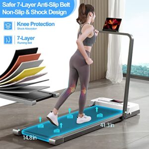 Under Desk Treadmill 2 in 1 Walking Pad Desk Treadmill, Powerful Quiet Walking Jogging, Bluetooth Audio Treadmill with LED Display, Running Treadmill Work with Remote Control & App, Installation-Free