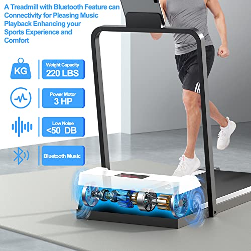 Under Desk Treadmill 2 in 1 Walking Pad Desk Treadmill, Powerful Quiet Walking Jogging, Bluetooth Audio Treadmill with LED Display, Running Treadmill Work with Remote Control & App, Installation-Free