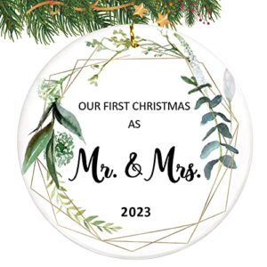first christmas married ornament 2023, wedding gifts for couple, our first christmas as mr mrs gifts, bridal shower gift, just married ornaments, 1st year wedding ornament for newlywed
