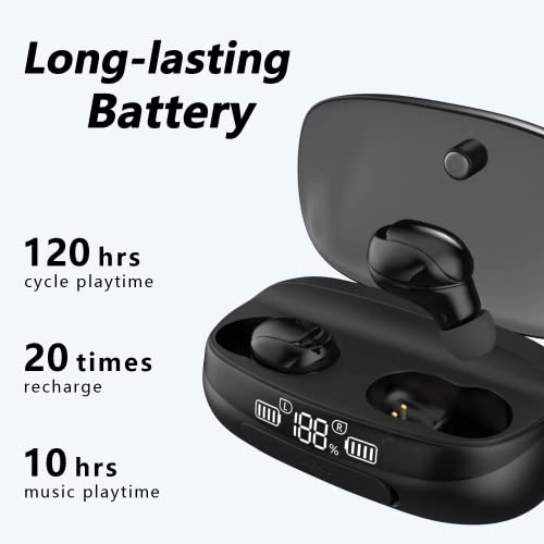 Bluetooth Earphone In-Ear, Wireless Earbuds Touch Control with Microphone, Bluetooth 5.2 Noise Cancelling Headphones, HiFi Stereo, IP67 Waterproof, LED Display Fast Charging Case, for Sport and Work.