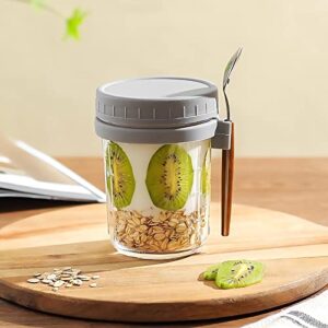 SYOUACEND Set of 2 Overnight Oats Containers with Lids and Spoon, 10 oz Large Capacity Glass Oatmeal Jars, Mason Jars with Airtight Lids for Overnight Oats, Milk, Cereal, Fruit