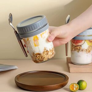 SYOUACEND Set of 2 Overnight Oats Containers with Lids and Spoon, 10 oz Large Capacity Glass Oatmeal Jars, Mason Jars with Airtight Lids for Overnight Oats, Milk, Cereal, Fruit