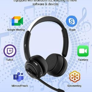 MONODEAL Bluetooth Headset V5.2, Wireless Headset with Microphone AI Noise Cancelling & Mute Button, Single/Dual Ear Wireless Headphones, Computer Headset with Microphone for Work Home Office