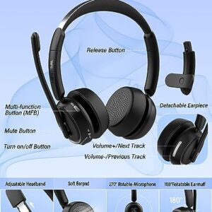 MONODEAL Bluetooth Headset V5.2, Wireless Headset with Microphone AI Noise Cancelling & Mute Button, Single/Dual Ear Wireless Headphones, Computer Headset with Microphone for Work Home Office
