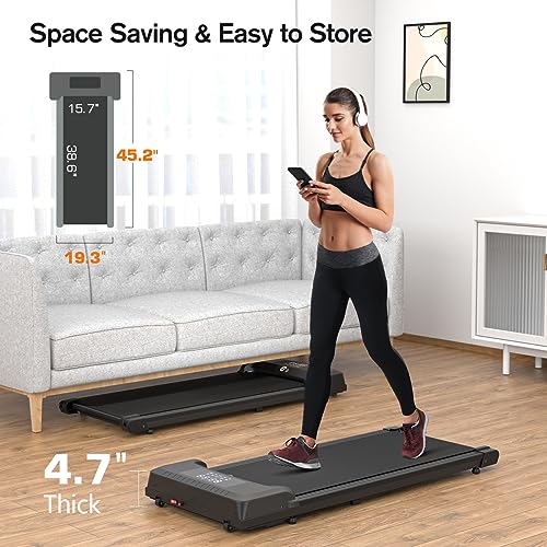 Walking Pad, Under Desk Treadmill, Treadmills for Home, DAEYEGIM Walking Running Machine Portable Desk Treadmill with Wheels & Installation Free with Remote for Home Office - Black